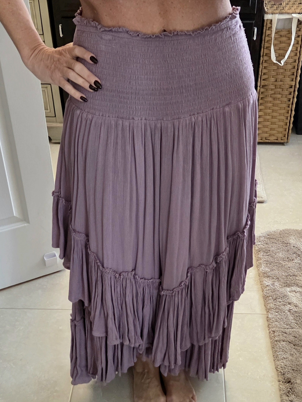 Free People Mauve Tiered Convertible Smocked Maxi Skirt - Picture 2 of 7